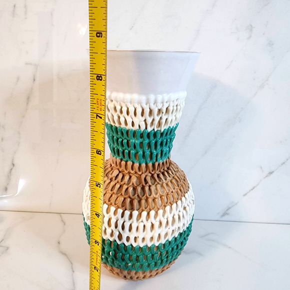 Beautiful Mid-Century Modern Wrapped Textured Multicolor Pottery Vase Italy 8.5" - Picture 10 of 10